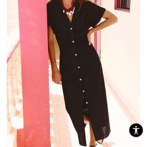 Zara Black Notched Collar Dolman Sleeve Midi Dress